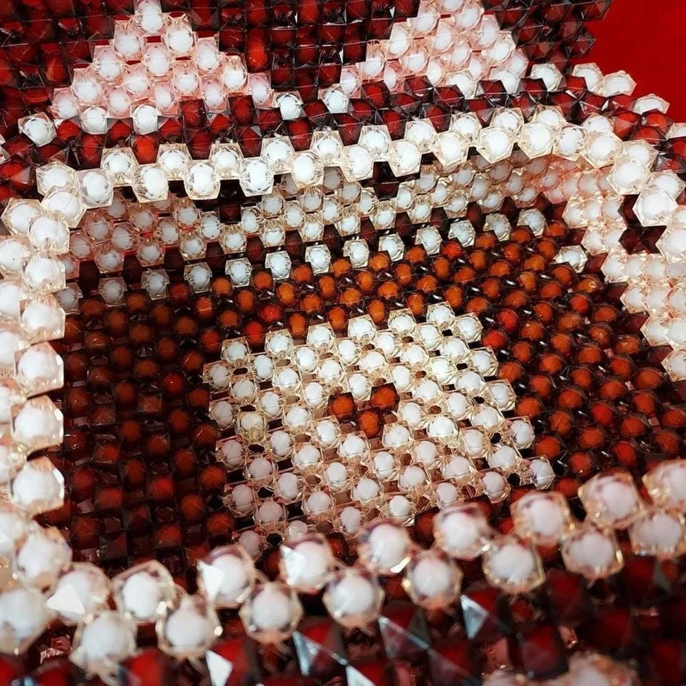 Vintage Beaded Jewelry Box Red White Lucite Plastic Handmade Trinket Box